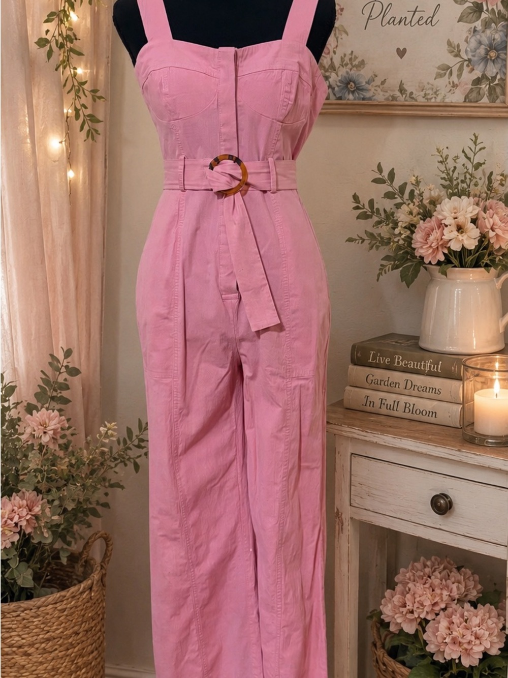 Zara Pink Belted Wide-Leg Jumpsuit